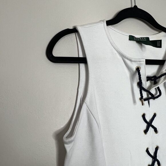 Lauren Ralph Lauren Dress Women's Small Blue White Tie Front Sleeveless Preppy - Picture 3 of 7